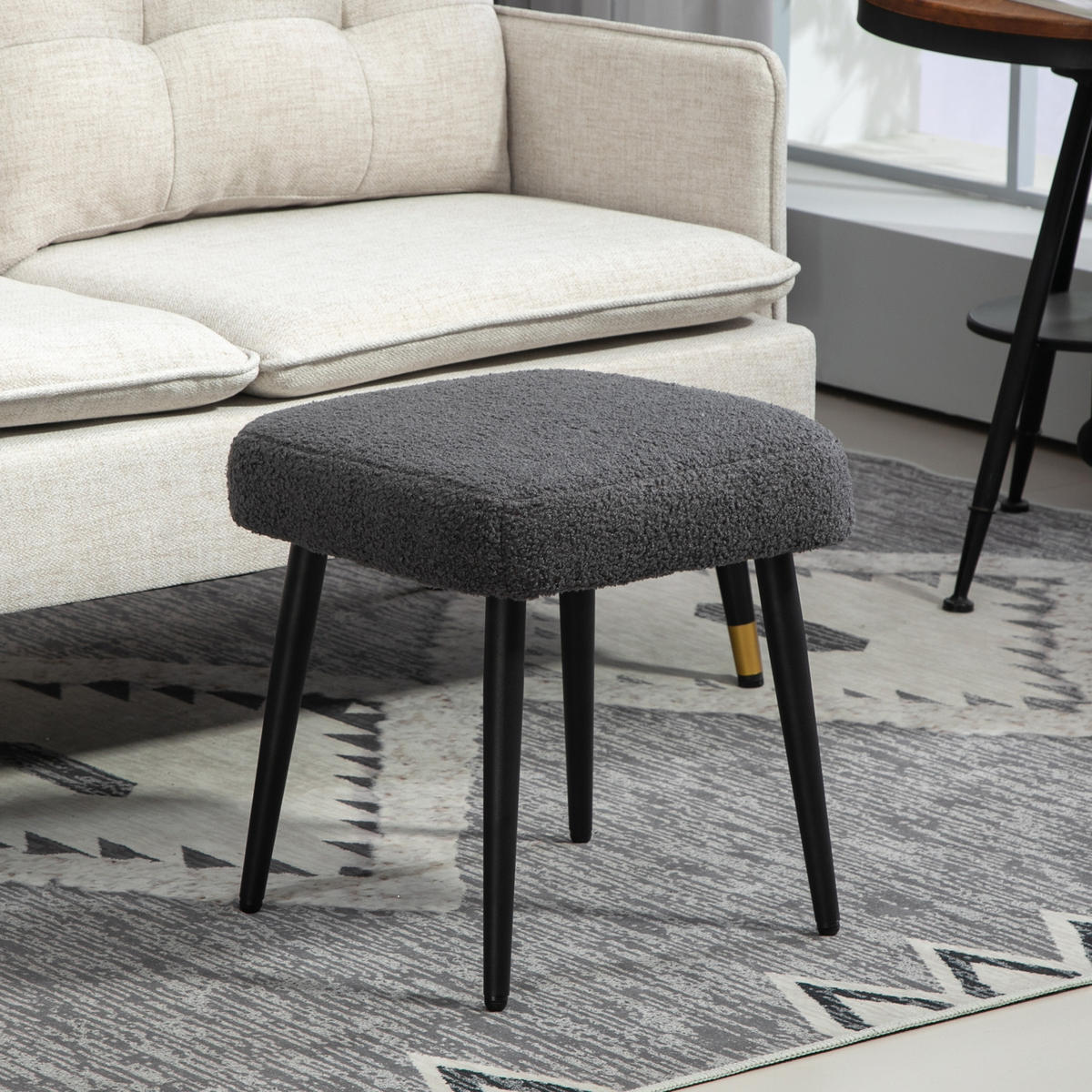 FUSSHOCKER Sitzhocker Quadratischer Schminkhocker mit Kaschmir-Optik, Stahlbeine - Dunkelgrau, Kunststoff (42/44/42cm) - HOMCOM