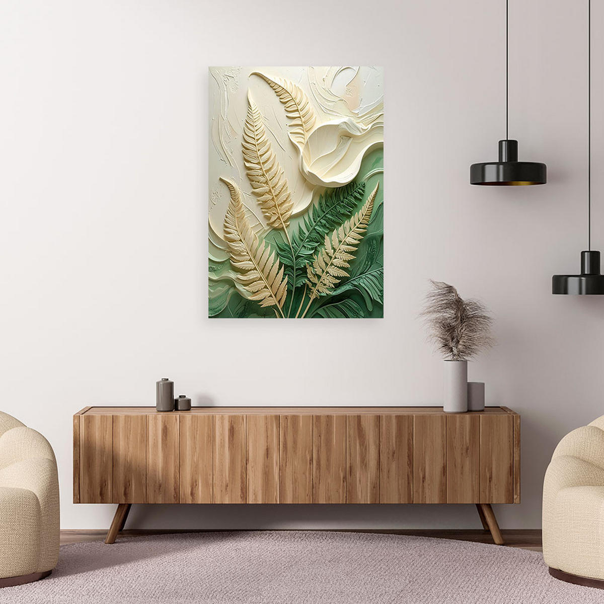 BILD auf Leinwand, Blätter - Beige, Textil (70/100cm) - Feeby
