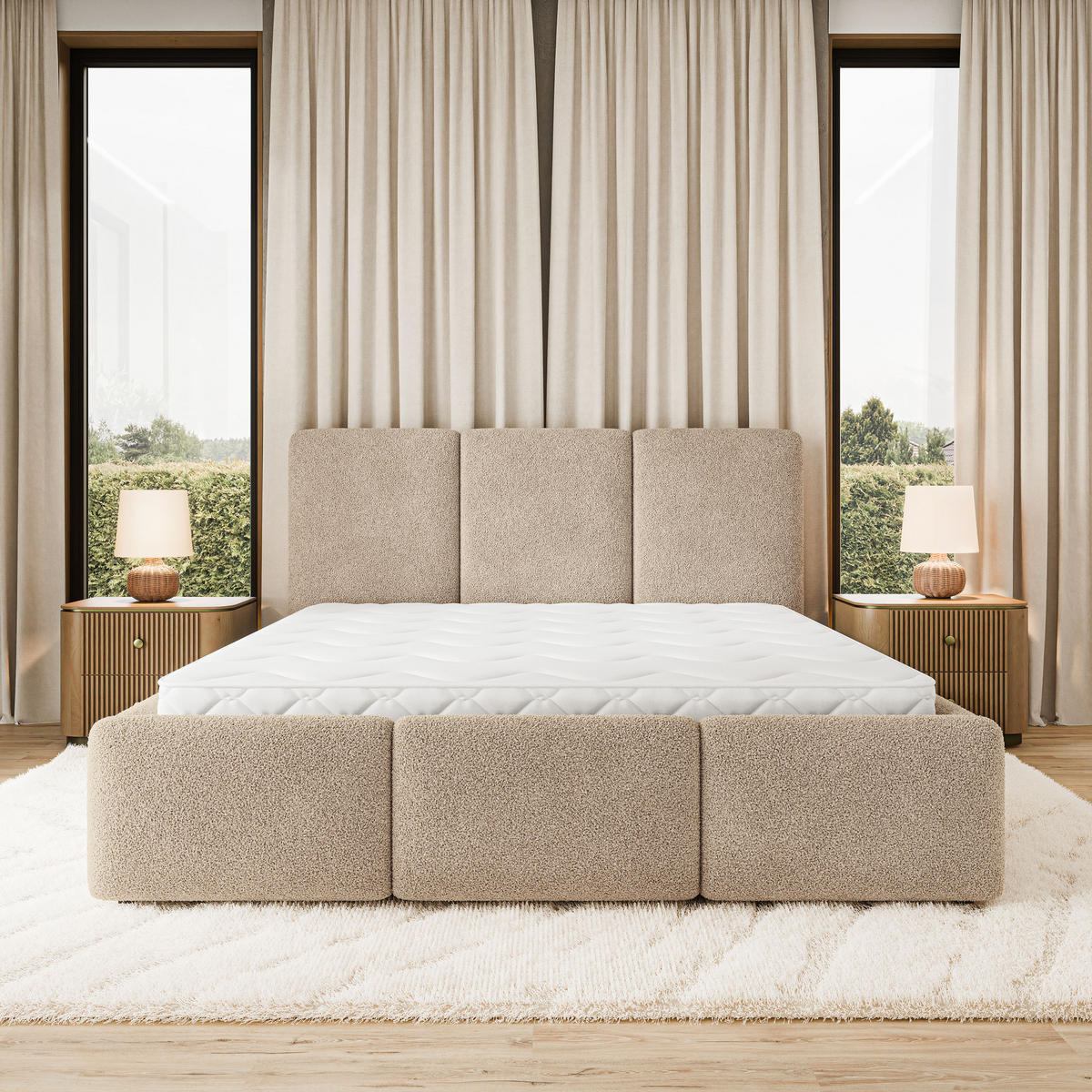 POLSTERBETT MORENA Q 180x200 cm mit Bettkästen - Beige - Beige, Holz (180/200cm) - MASSENO