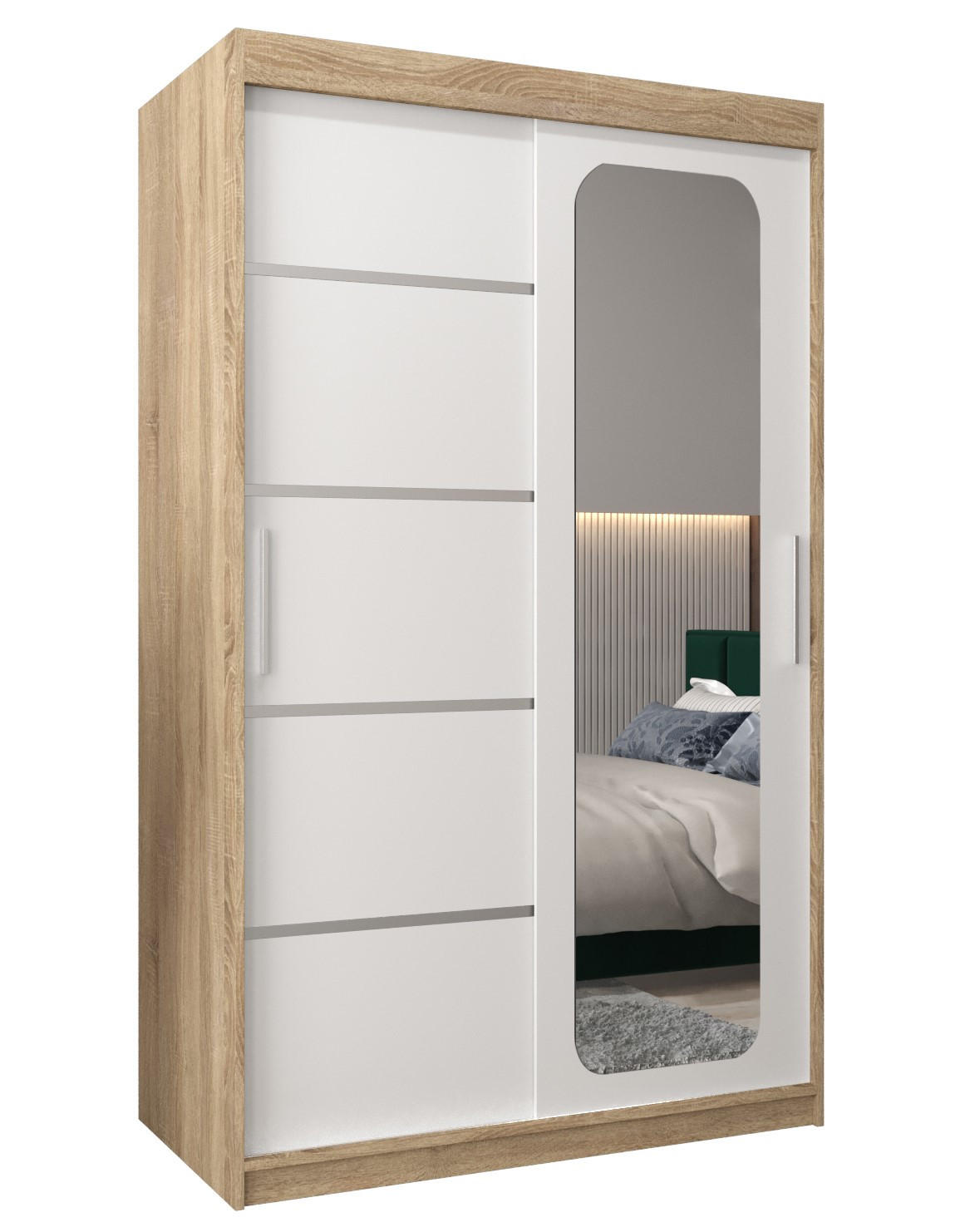 SCHWEBETÜRENSCHRANK 200/120/62 2-türig - Silberfarben/Weiß, Holz/Kunststoff (120/200/62cm) - Abiks Möbel