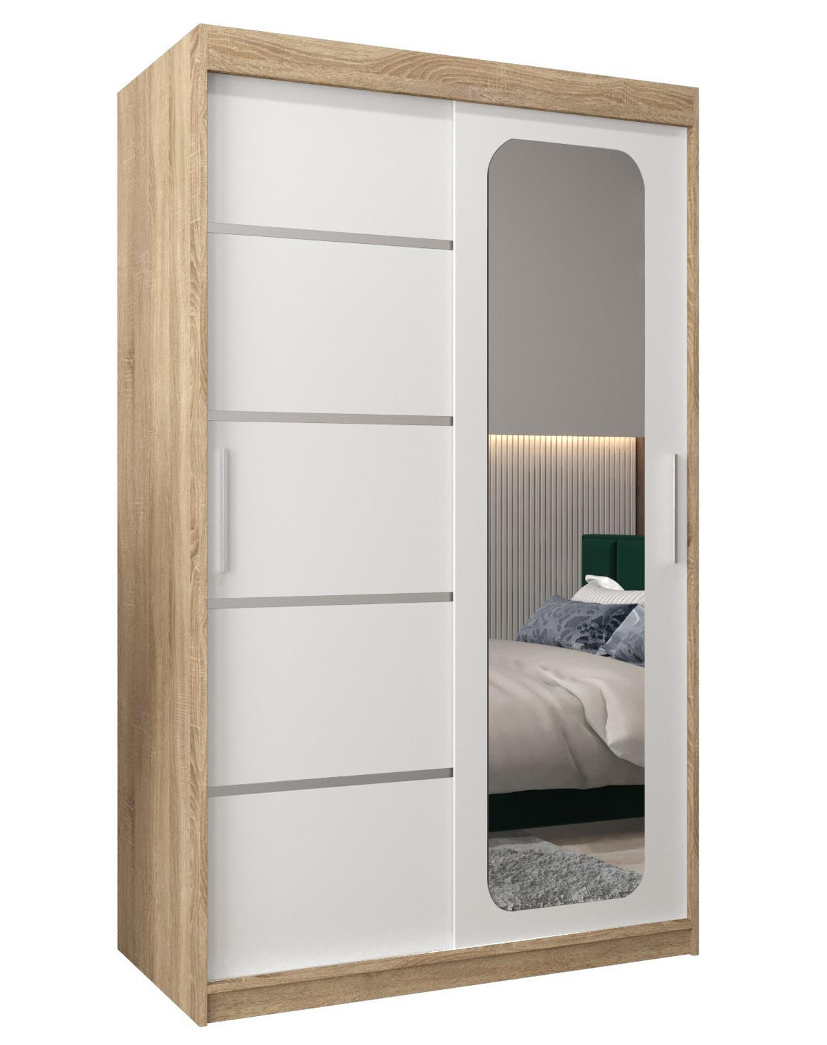 SCHWEBETÜRENSCHRANK 200/120/62 2-türig - Silberfarben/Weiß, Holz/Kunststoff (120/200/62cm) - Abiks Möbel
