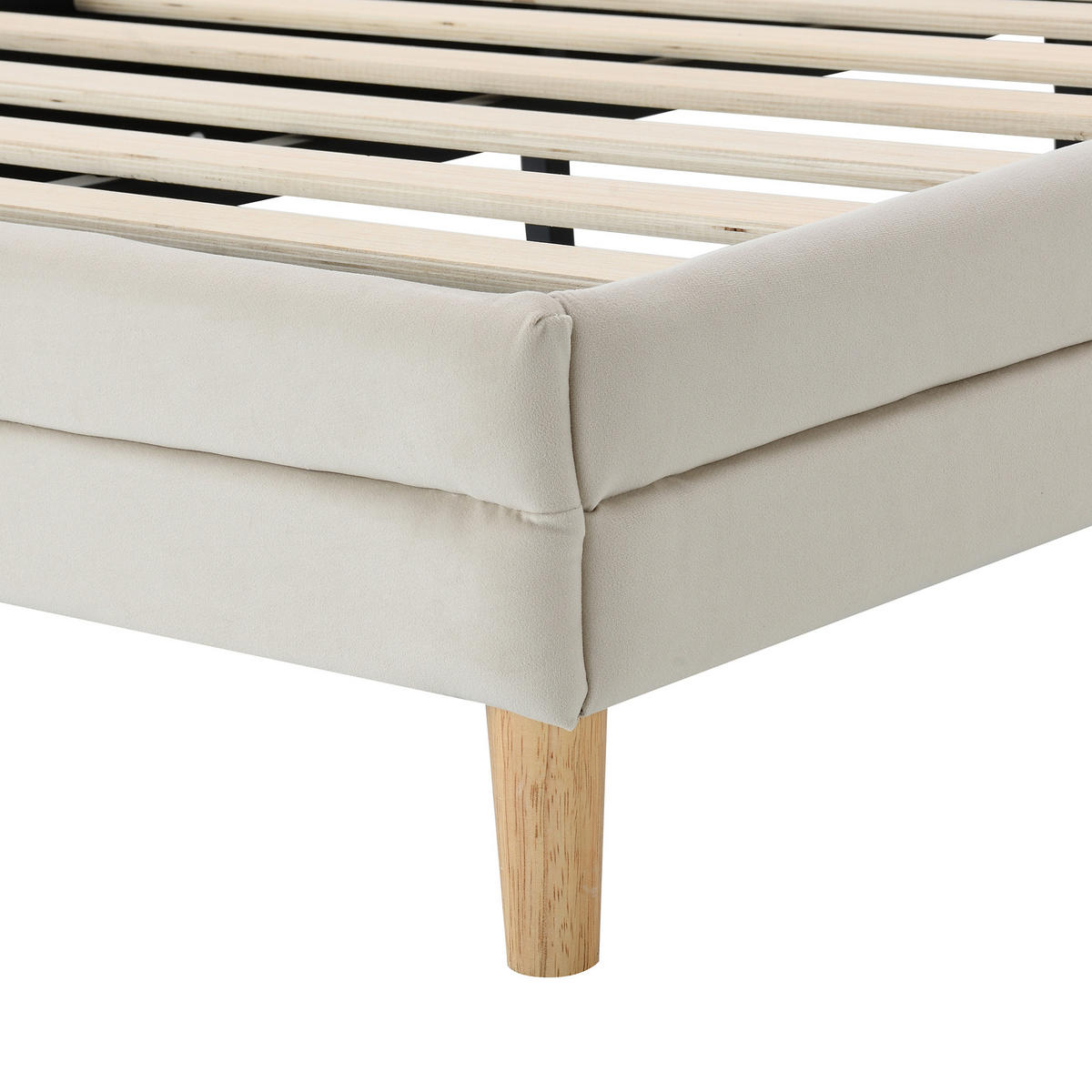 KINDERBETT 90x200cm mit Holzlatten, beiger Samtstoff - Beige, Holz (90/200cm) - KOMHTOM