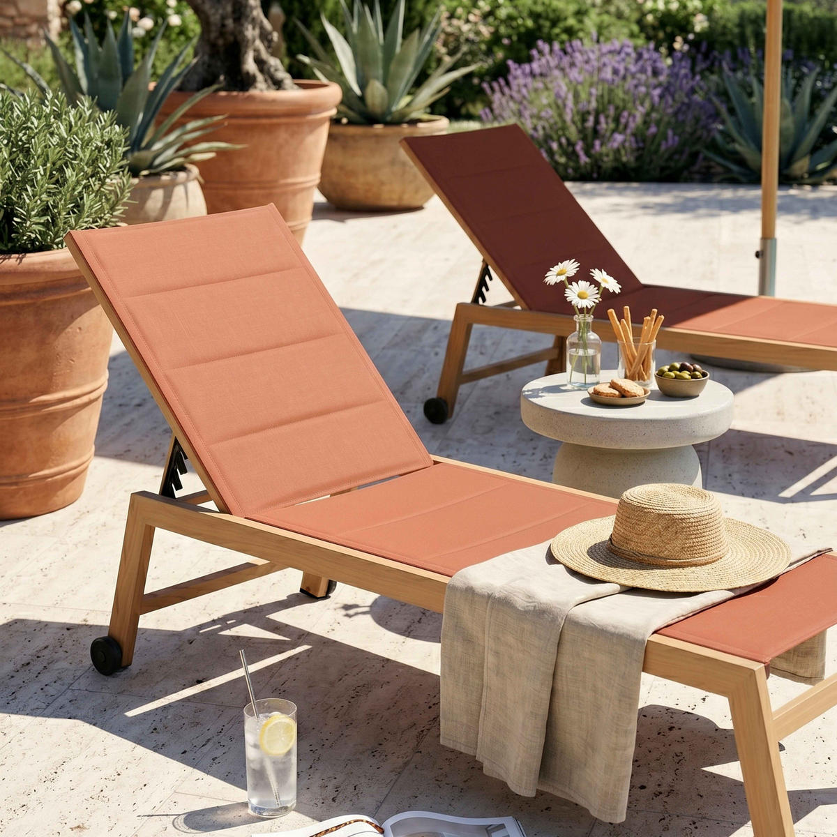 SONNENLIEGE 2-tlg., Terrakotta - Braun, Metall (169/102/65cm) - Oviala