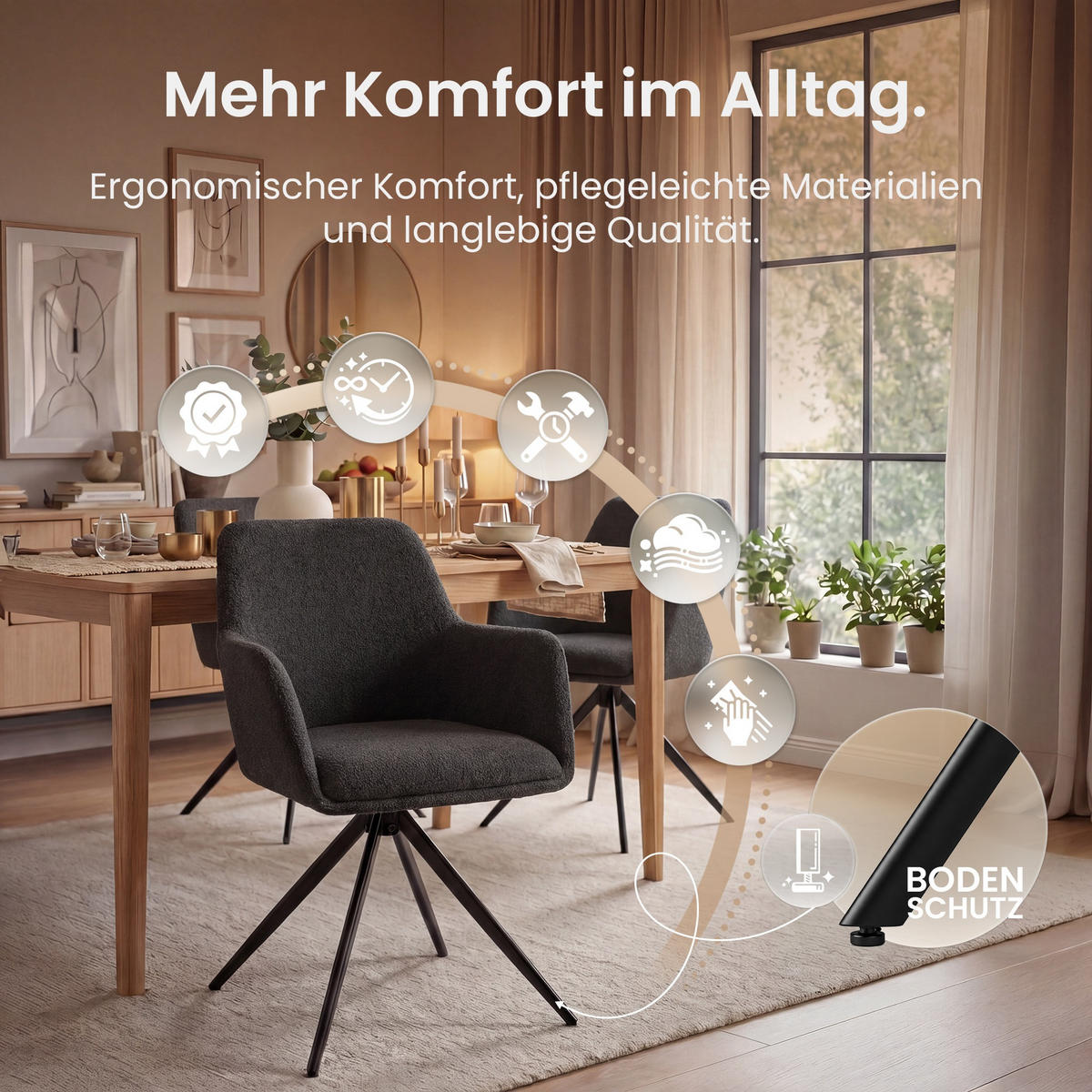 ESSZIMMERSTUHL Stoff Dunkelgrau - Dunkelgrau/Schwarz, Textil/Metall (56/82/58cm) - CLP