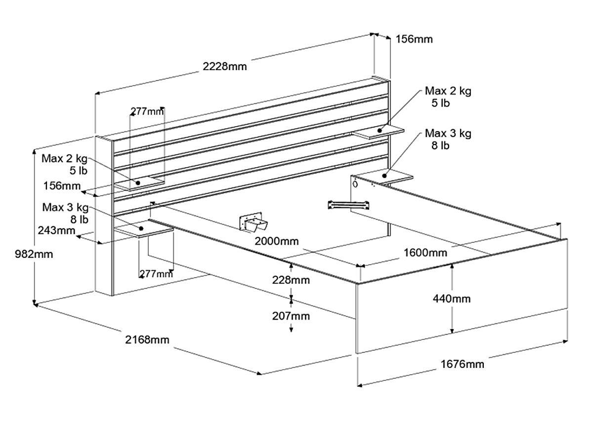 JUGENDZIMMER 3-teilig, Eiche japanisch, Komplettset mit Bett 160 x 200, Kleiderschrank, Kommode - Eichefarben, Holzwerkstoff (185/203/217cm) - Parisot Meuble