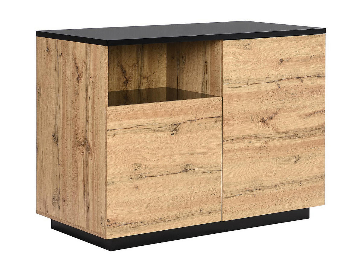 KÜCHENINSEL mit 2 Türen & 1 Ablagefach aus MDF - Holzfarben & Schwarz - CORELINA - Schwarz, Holz (120/90/60cm) - Vente-Unique