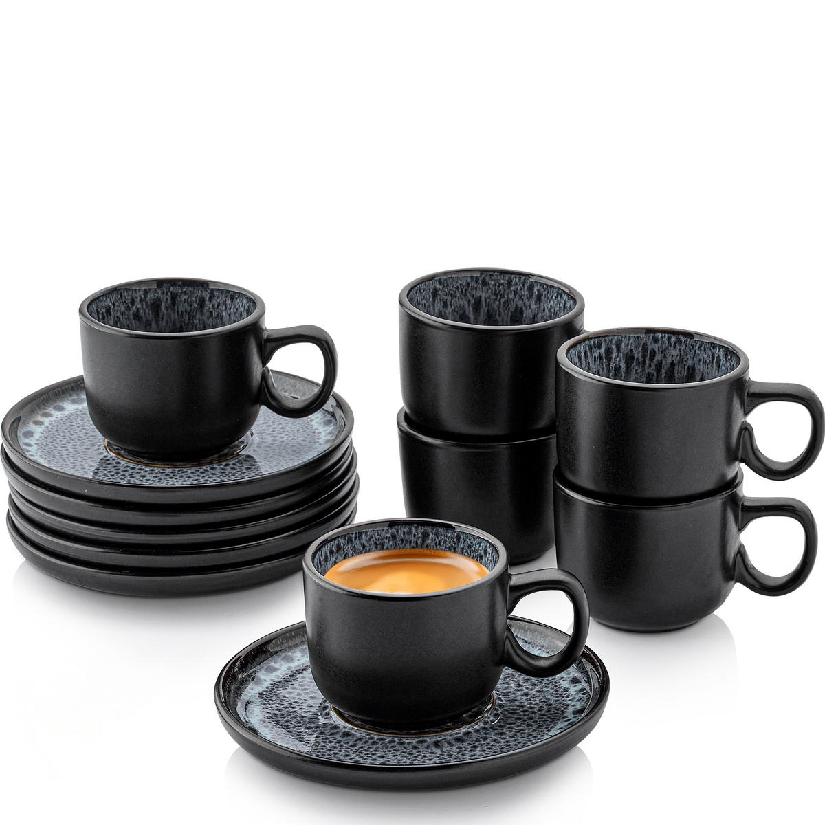 ESPRESSOTASSEN SET SYDNEY - 12 teilig aus Steingut - Grau, Keramik (0.08L) - Sänger