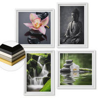 WANDBILDER 4er-Set - 50x50 cm & 40x60 cm Weißer Rahmen - Zen-Gemälde, Wassersteine, Buddha - Weiß, Kunststoff (50/50cm) - ArtPrintCave