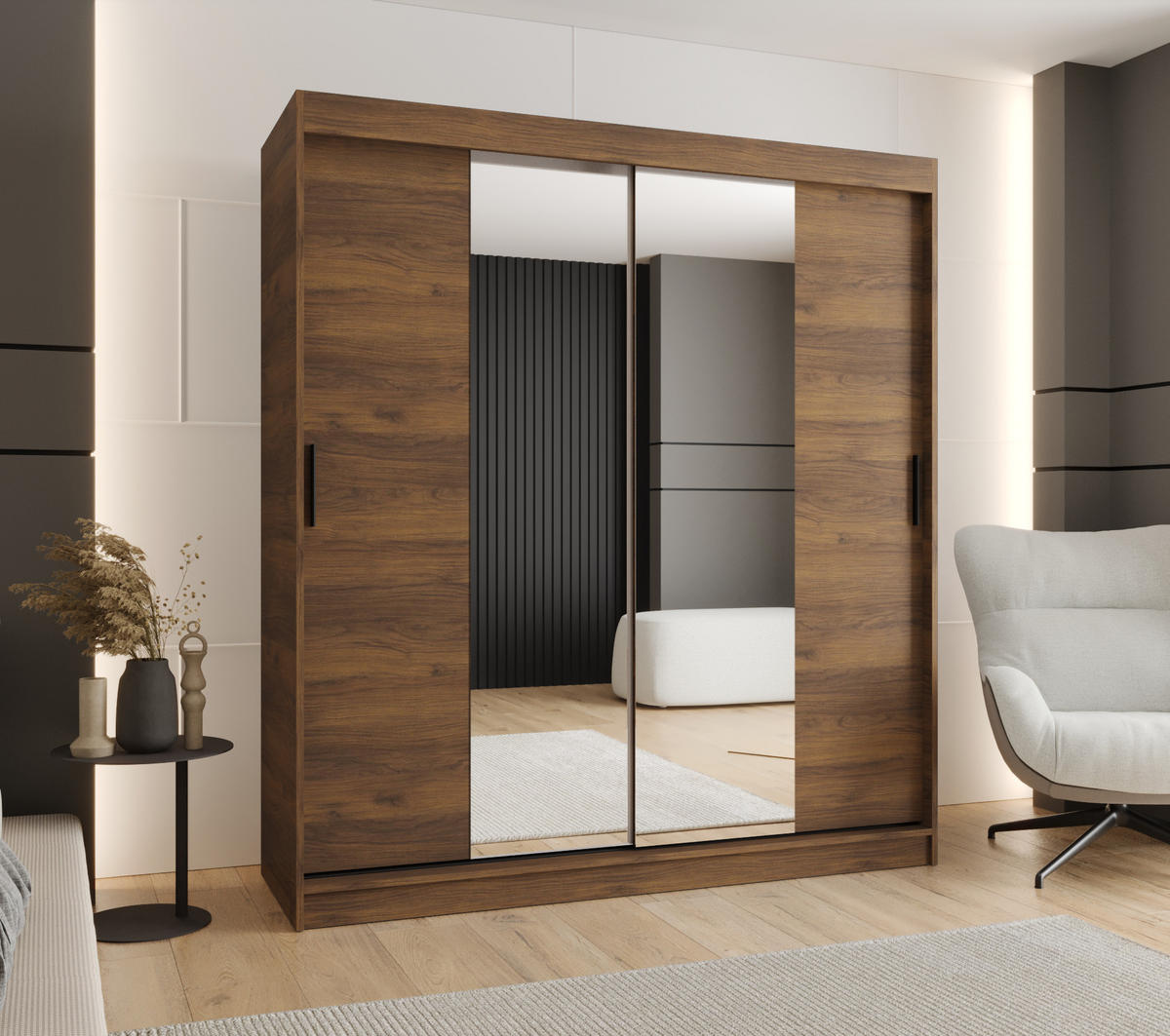 ŠATNÍ skříň s posuvnými dveřmi 200/180/62 2dveřová - černá/hnědá, dřevo/plast (180/200/62cm)