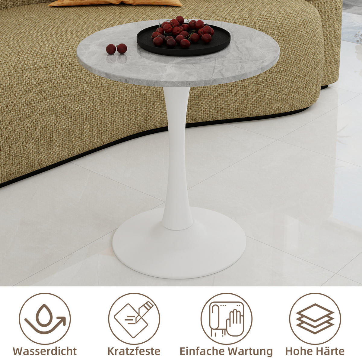 COUCHTISCH 70/70/72 cm in Grau/Weiß aus Kunstmarmor im modernen Design - Grau, Stein (70/70/72cm) - OKMYHOME