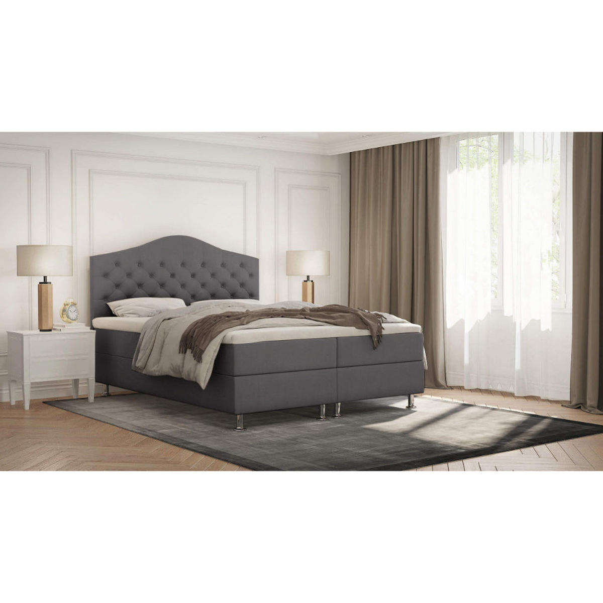 BOXBETT Glamour Bonellfederkern inkl. 7-Zonen Topper T-30 - BOXBETT mit Bettkasten - Dunkelgrau, Holz/Holzwerkstoff (120/200cm) - Best For Home