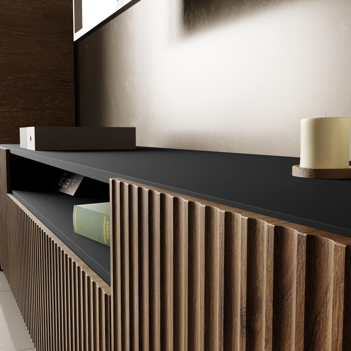 TV-SCHRANK NOE - Wildeiche/Schwarz, Holzwerkstoff (200/53/41cm) - Meblini