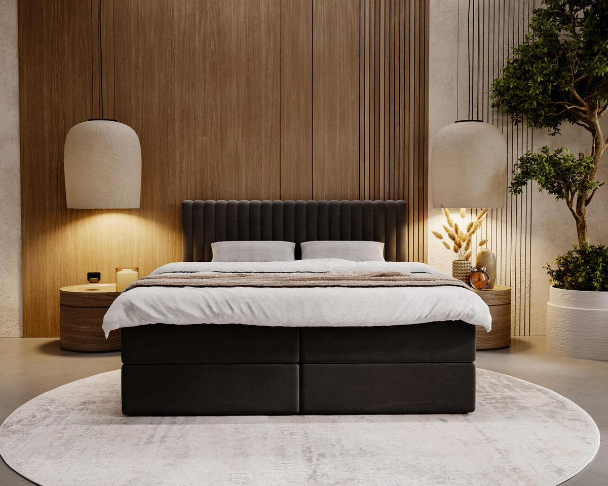 BOXBETT Marbella 140x200 Anthracite - Anthrazit, Holz/Textil (140/200cm) - Graingold