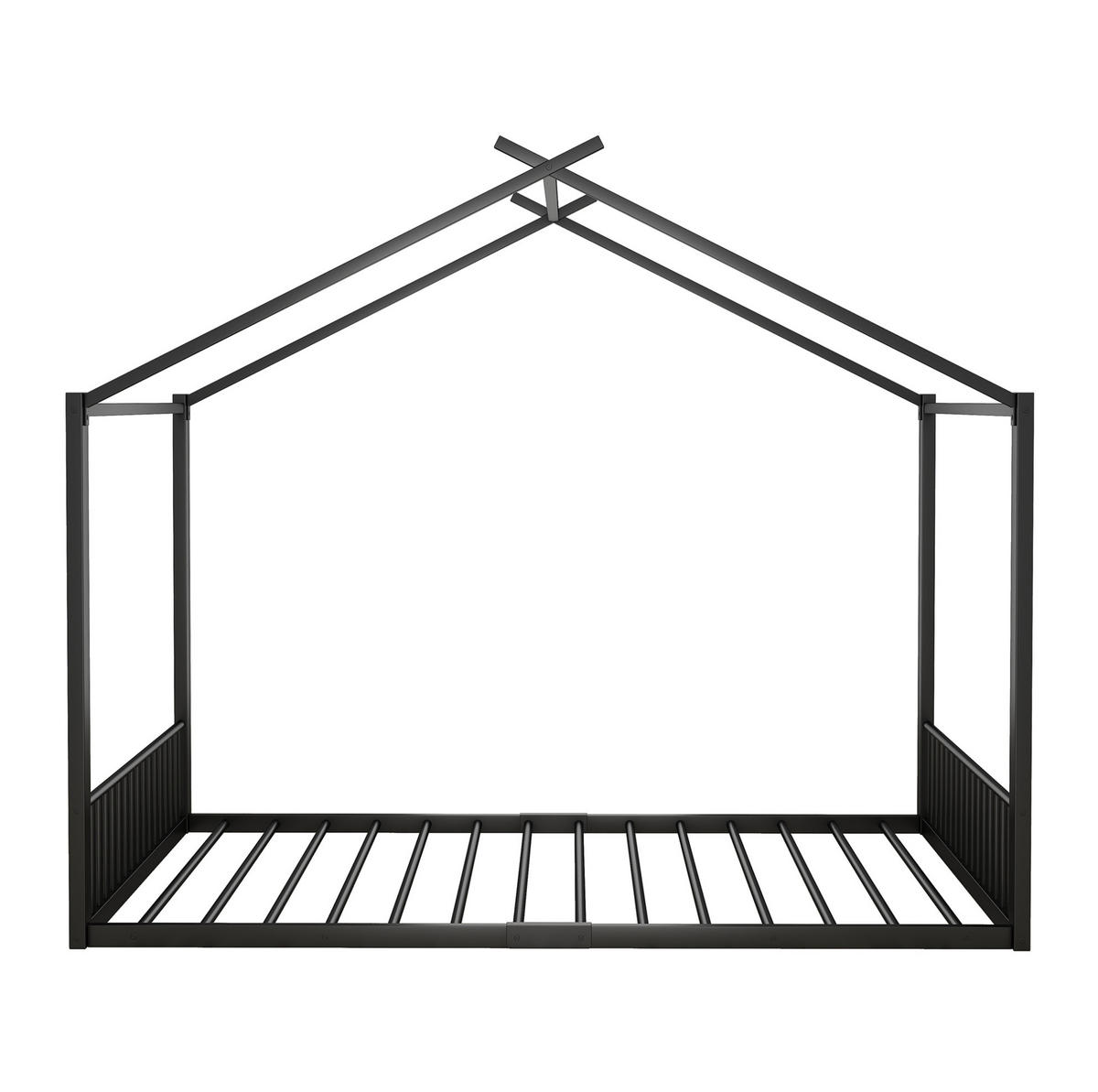 KINDERBETT 140/200 cm in Hausform aus Metall – Schwarz - Schwarz, Metall (140/200cm) - BEAOK