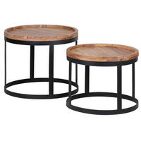 BEISTELLTISCH 2er Set Massivholz Metallgestell Rund Natur INDI, Beige 53x53x45 cm - Beige/Schwarz, Holz/Metall (53/53/45cm) - KADIMA DESIGN
