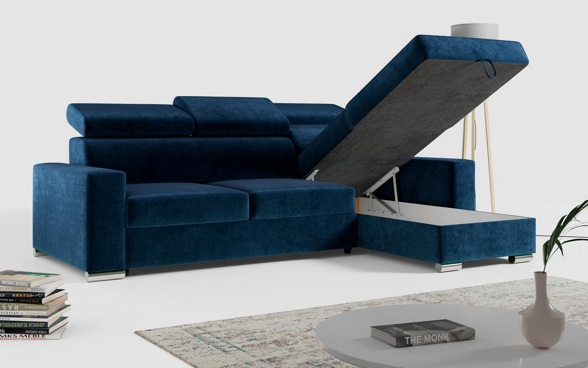 ECKSOFA FOX-L Dunkelblau - Silberfarben/Dunkelblau, Kunststoff/Textil (242/168cm) - MKS