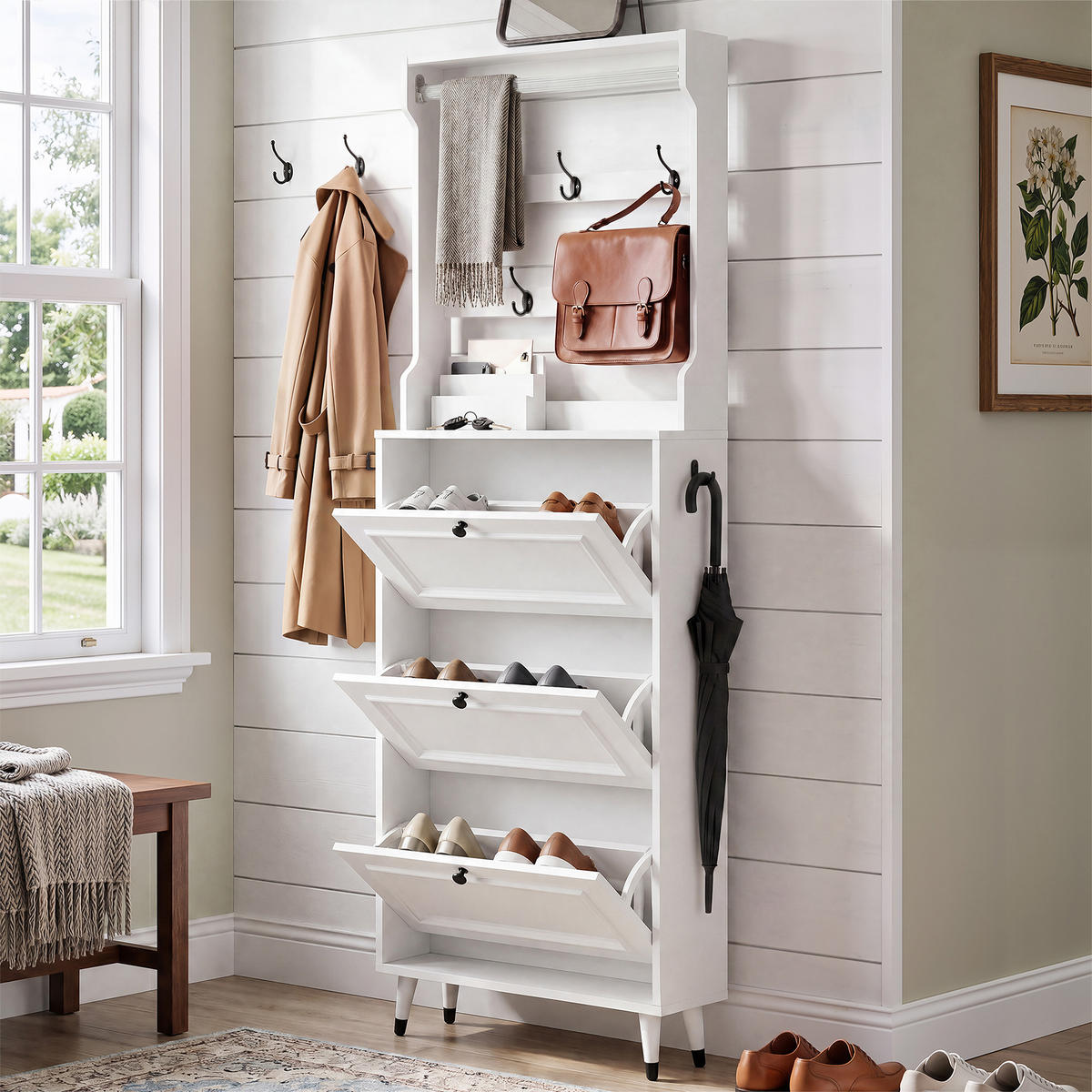 GARDEROBE mit Schuhschrank, Haken und Stauraum für den Eingangsbereich - Weiß, Holzwerkstoff (17/180/66cm) - Korfee