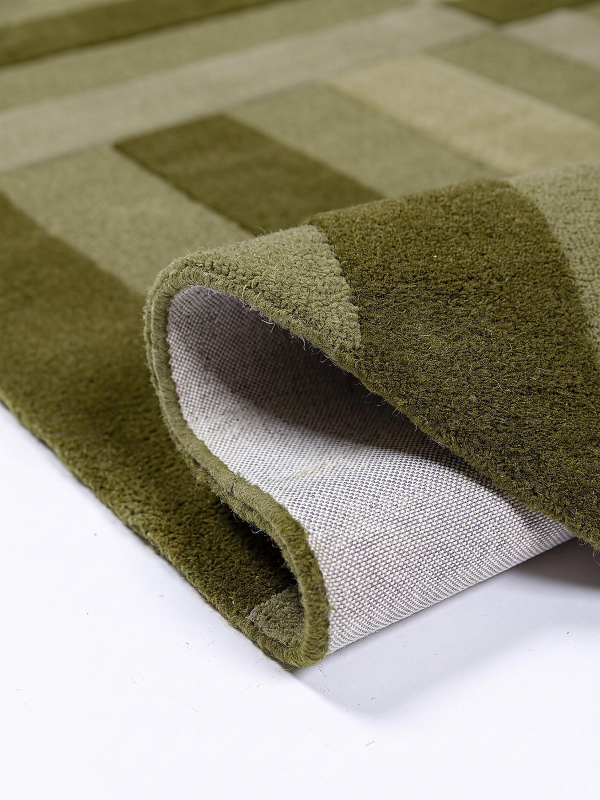 TEPPICH aus Wolle, handgetuftet, LUNAN, in Olivgrün, Blockstreifen, 160 x 230 cm - Grün, Textil (160/230cm) - KADIMA DESIGN