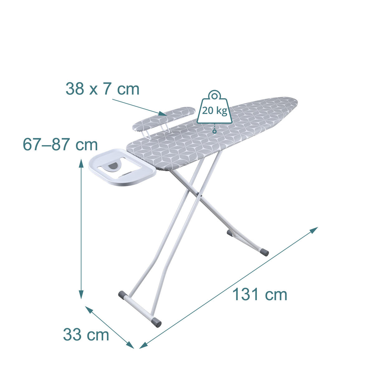 DOSKA na žehlenie Biela Sivá s rukávnikom výškovo nastaviteľná - viacfarebná, kov/textil (131/33cm) - Relaxdays
