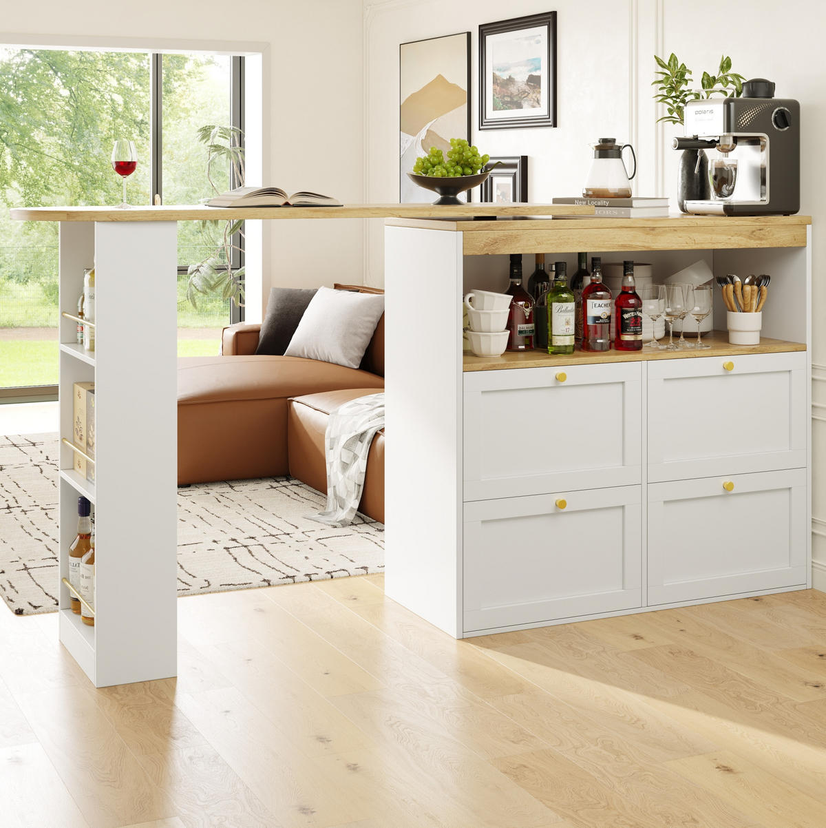 L-FÖRMIGER Schrank 105x39x102cm Weiß mit drehbarem Seitenrahmen & 4 Schubladen - Weiß, Holzwerkstoff (105/102/39cm) - Modfu