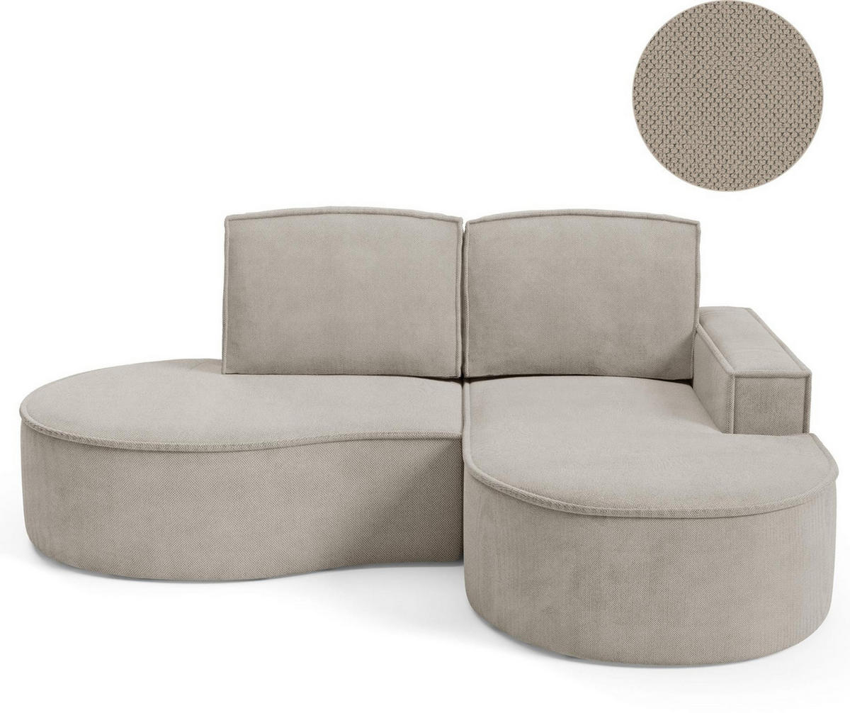 ECKSOFA Flow Kalt Beige, mit Kissen in Curio Stoff, rechte seite - Beige, Holzwerkstoff/Textil (210/157cm) - Bettso
