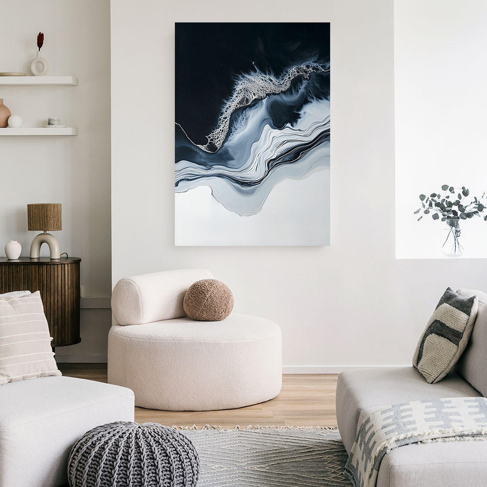 LEINWANDBILD Abstraktion Marmor Grau 80x120cm - Blau, Textil (80/120cm) - Feeby