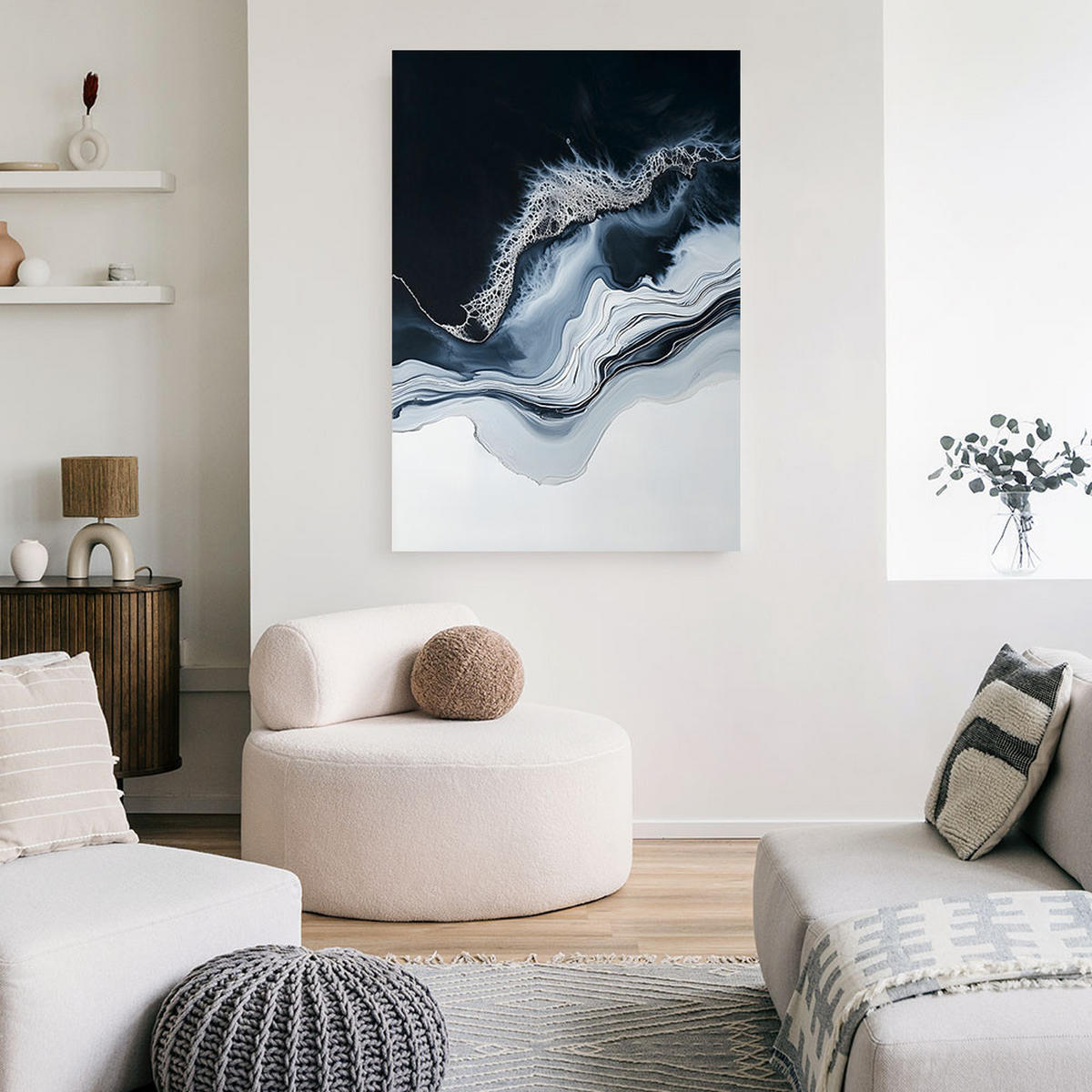 LEINWANDBILD Abstraktion Marmor Grau 80x120cm - Blau, Textil (80/120cm) - Feeby