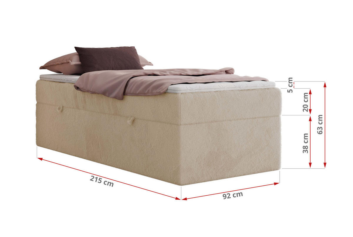 POSTEL BOXSPRING ZERO 90/200 - Krémová Plyš - H3 - krémová, textil (90/200cm) - MKS