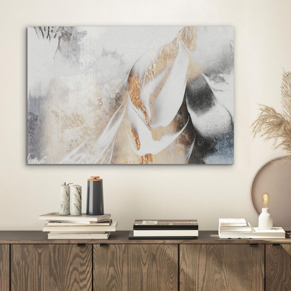 AKUSTIKBILD Luxus - Abstrakt - Gold - Weiß Wanddeko 70x50 cm - Goldfarben, Kunststoff (70/50/0.9cm) - MuchoWow