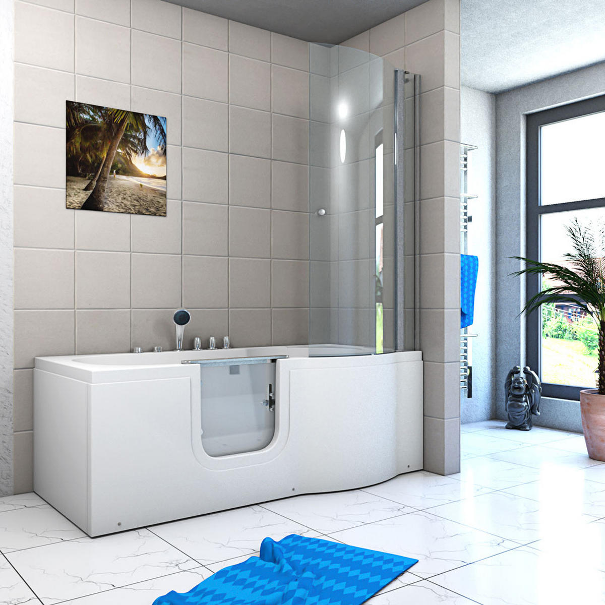 SENIORENDUSCHE Whirlpool mit Tür S12D-TH-AIR-L-EC - Weiß, Glas/Kunststoff (85/200/170cm) - AcquaVapore by Sandra Jentho