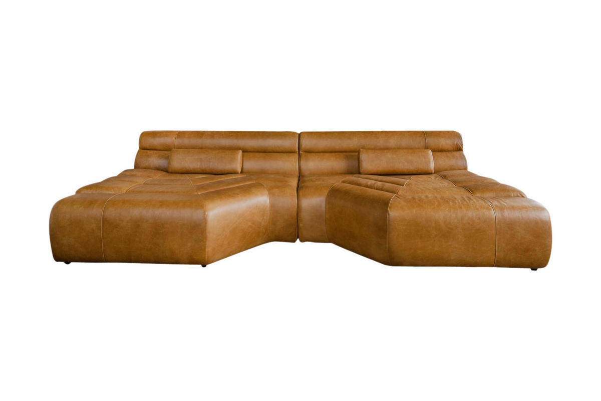 BIG SOFA MIT KISSEN TARA Braun Leder - Braun, Leder (286/76/143cm) - KAWOLA