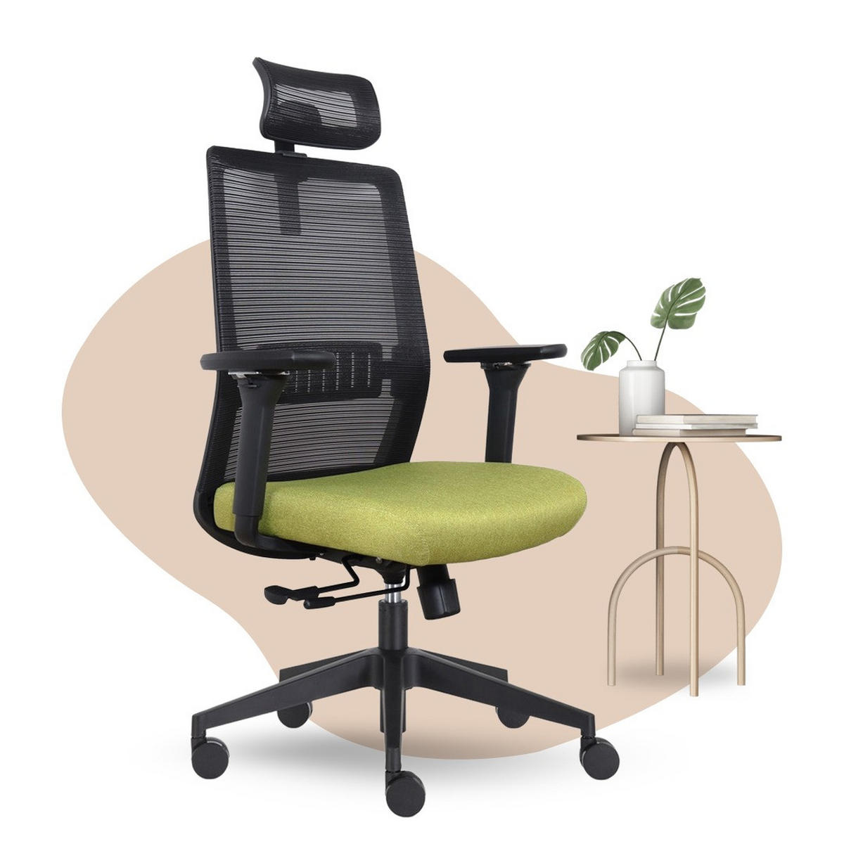 BÜROSTUHL Napoli Deluxe 4D - NEN-EN 1335 - Limettengrün - Limette/Schwarz, Textil (70/118/62cm) - Sedero