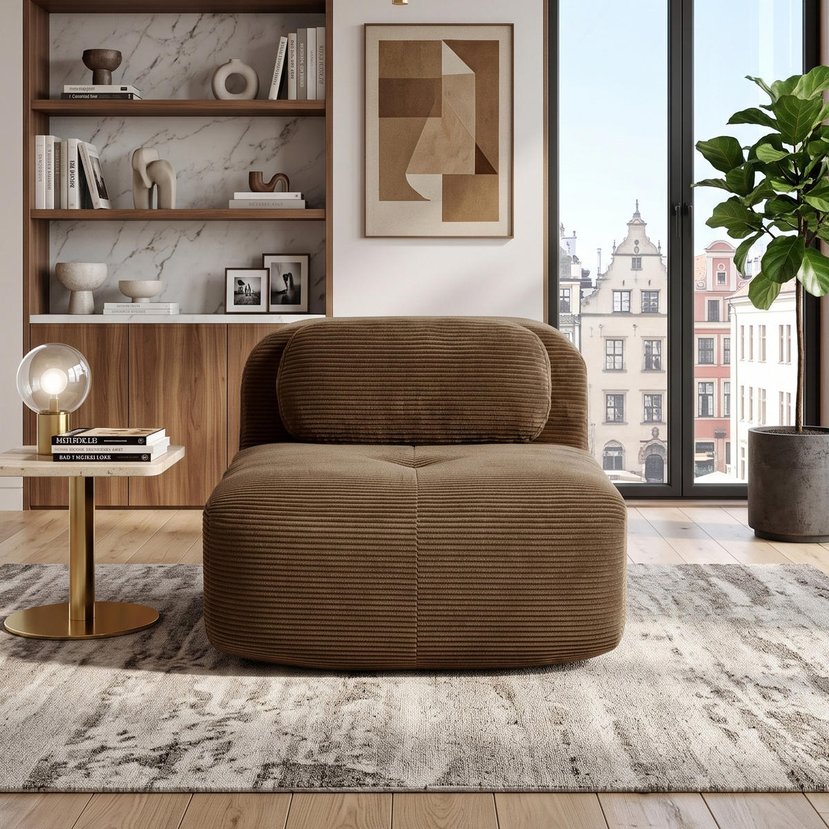 POHOVKA Hnědá modulární bez područek z manšestru - hnědá, textil (90/75/103cm) - Urban Meuble