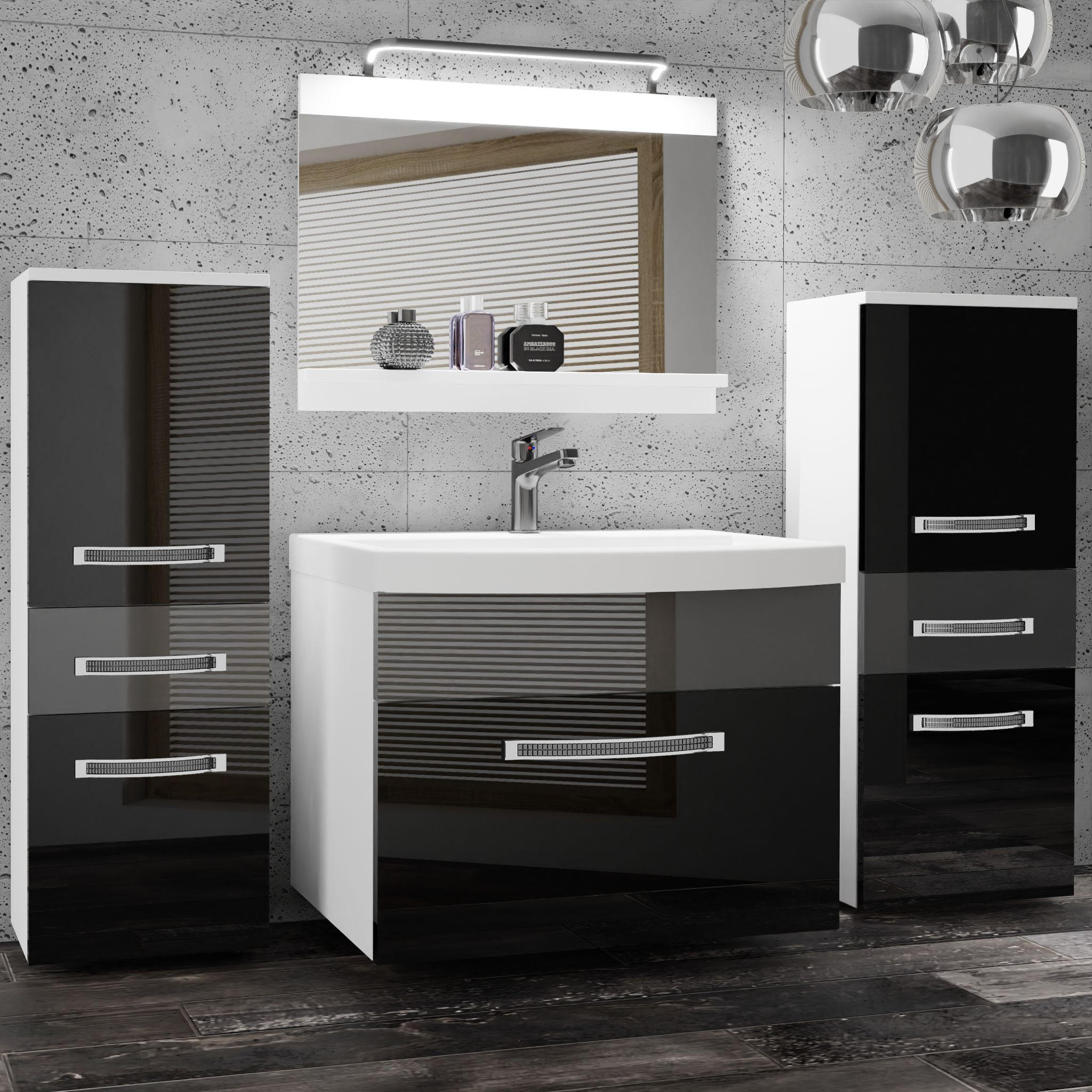 BADMÖBEL Badezimmer Schwarz Silber Glänzend - Silberfarben/Schwarz, Holz (140/81/40cm) - B BELINI GROUP