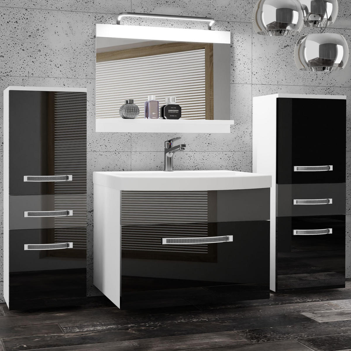 BADMÖBEL Badezimmer Schwarz Silber Glänzend - Silberfarben/Schwarz, Holz (140/81/40cm) - B BELINI GROUP