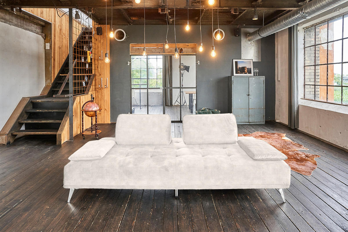 SOFA WIOLO Cremeweiß Velvet - Silberfarben/Creme, Textil/Metall (240/80/110cm) - KAWOLA