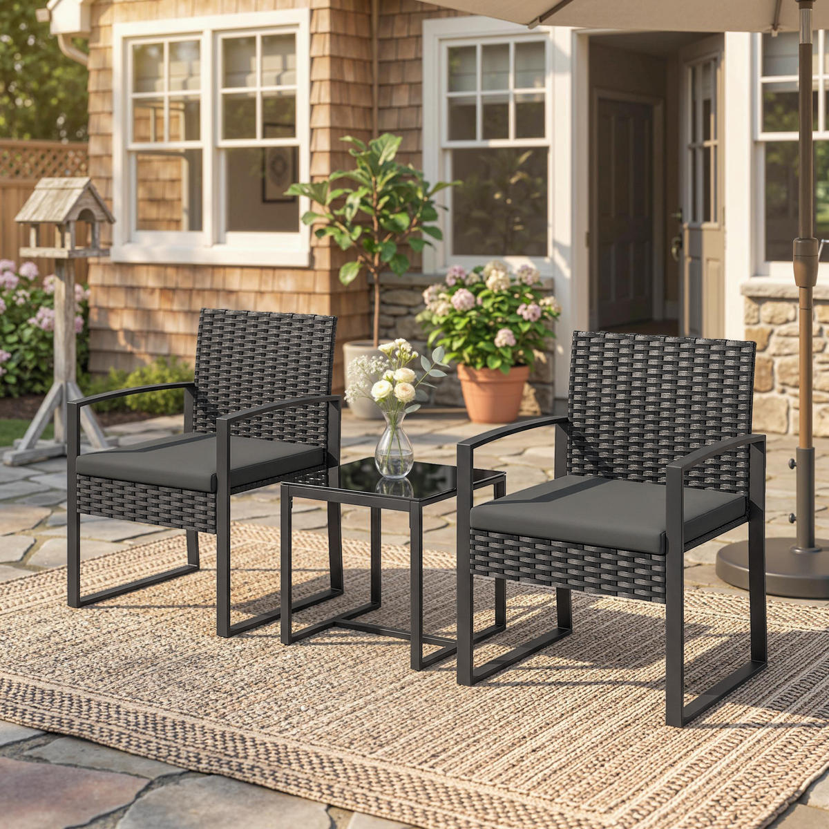 RATTAN-STUHL Dunkelgrau 58.0/55.0/76.0cm - Dunkelgrau, Metall (55/76/58cm)