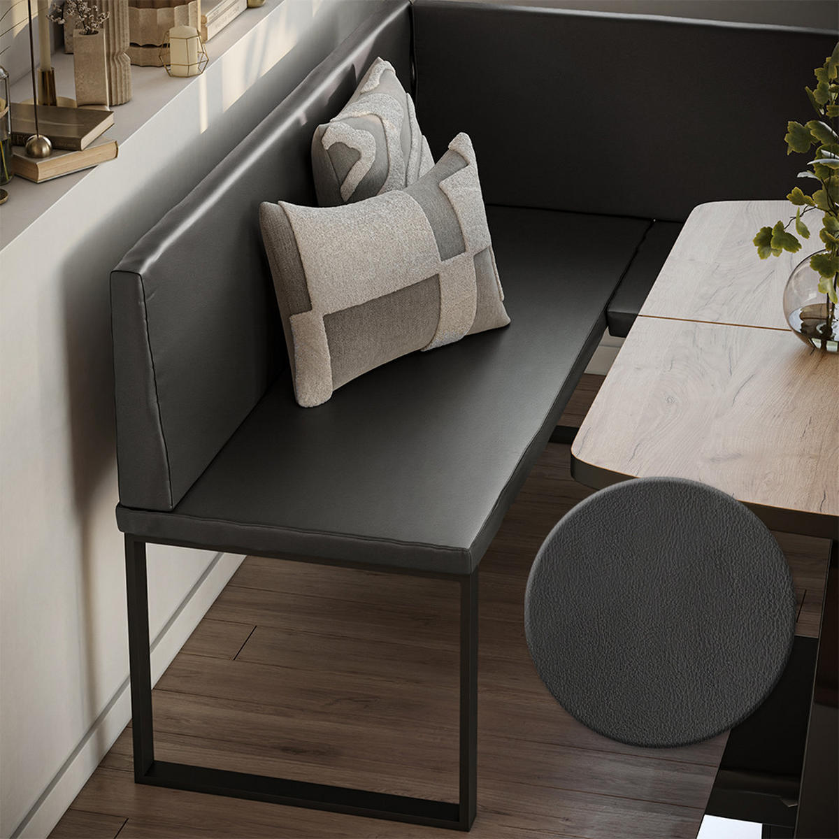 ESSZIMMER-ECKBANK Ravon Schwarz 120 x 150 cm - Schwarz, Textil (120/87/150cm) - Vicco