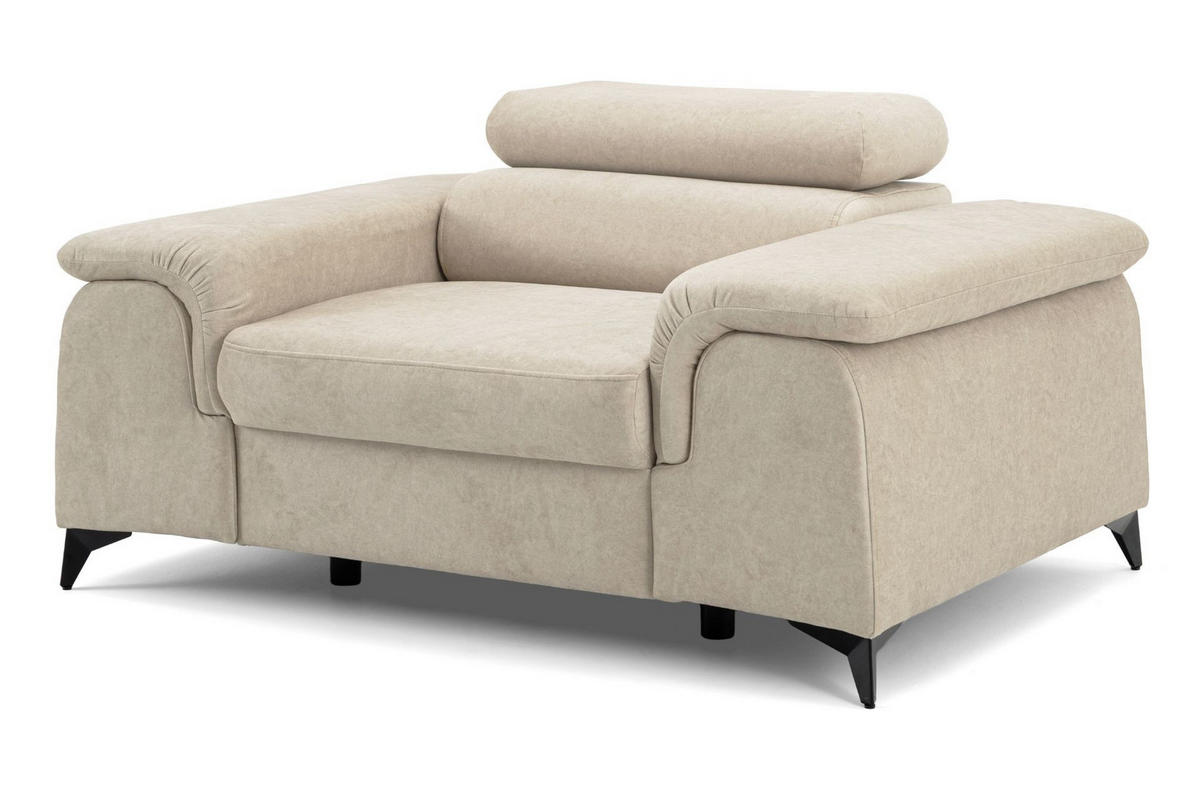 SESSEL PLAZA mit verstellbare Kopfstütze Velours Creme - Creme/Schwarz, Holz/Textil (130/95/100cm) - Muffo