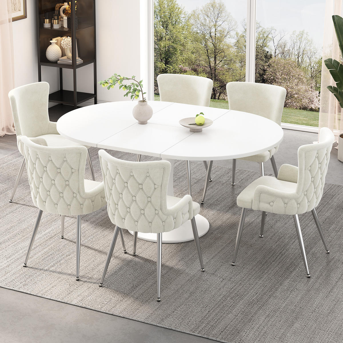 ARMLEHNSTUHL-SET DE-35763 4 Stück mit Samt und Silberbeinen Beige - Beige, Metall (49/85/47cm) - ComfortXL