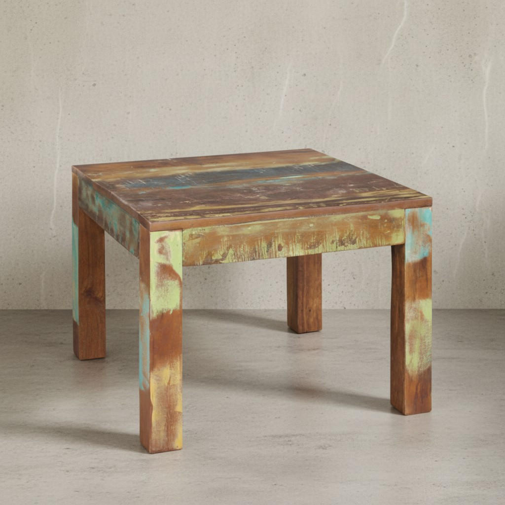 COUCHTISCH aus recyceltem Mango-Holz im Shabby-Chic Stil mit großer Tischplatte, Braun 60x60x47 cm - Braun, Holz (60/60/47cm) - KADIMA DESIGN