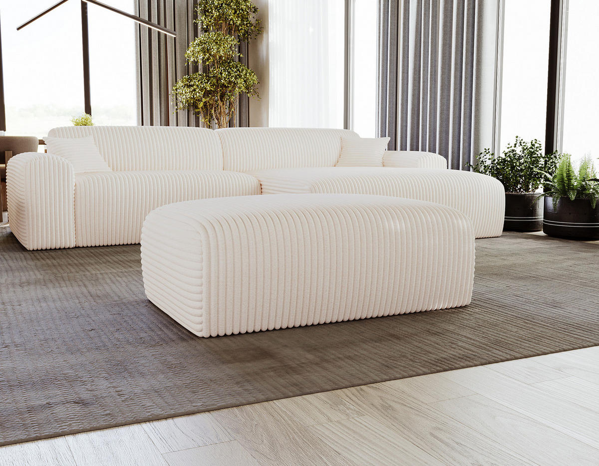 POLSTERHOCKER - Cord - Creme/Schwarz, Kunststoff/Textil (110/40/72cm) - home24