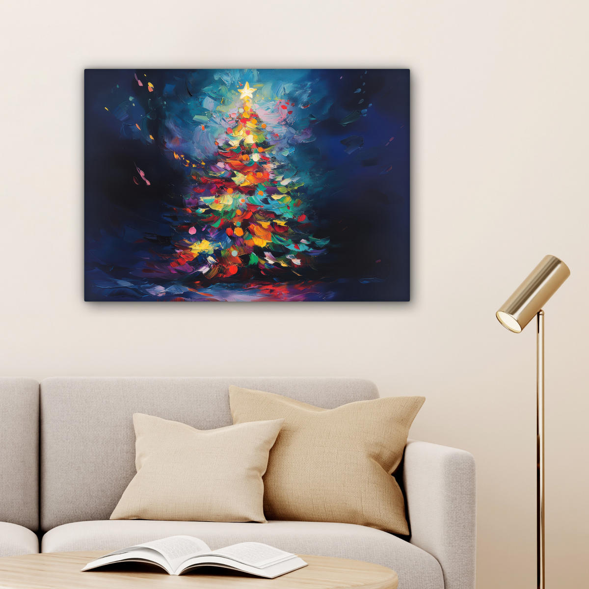 LEINWANDBILD Weihnachtsbaum - Weihnachten - Abstrakt - Farbenfroh Wandbilder 80x60 cm - Multicolor, Textil (80/60cm) - MuchoWow