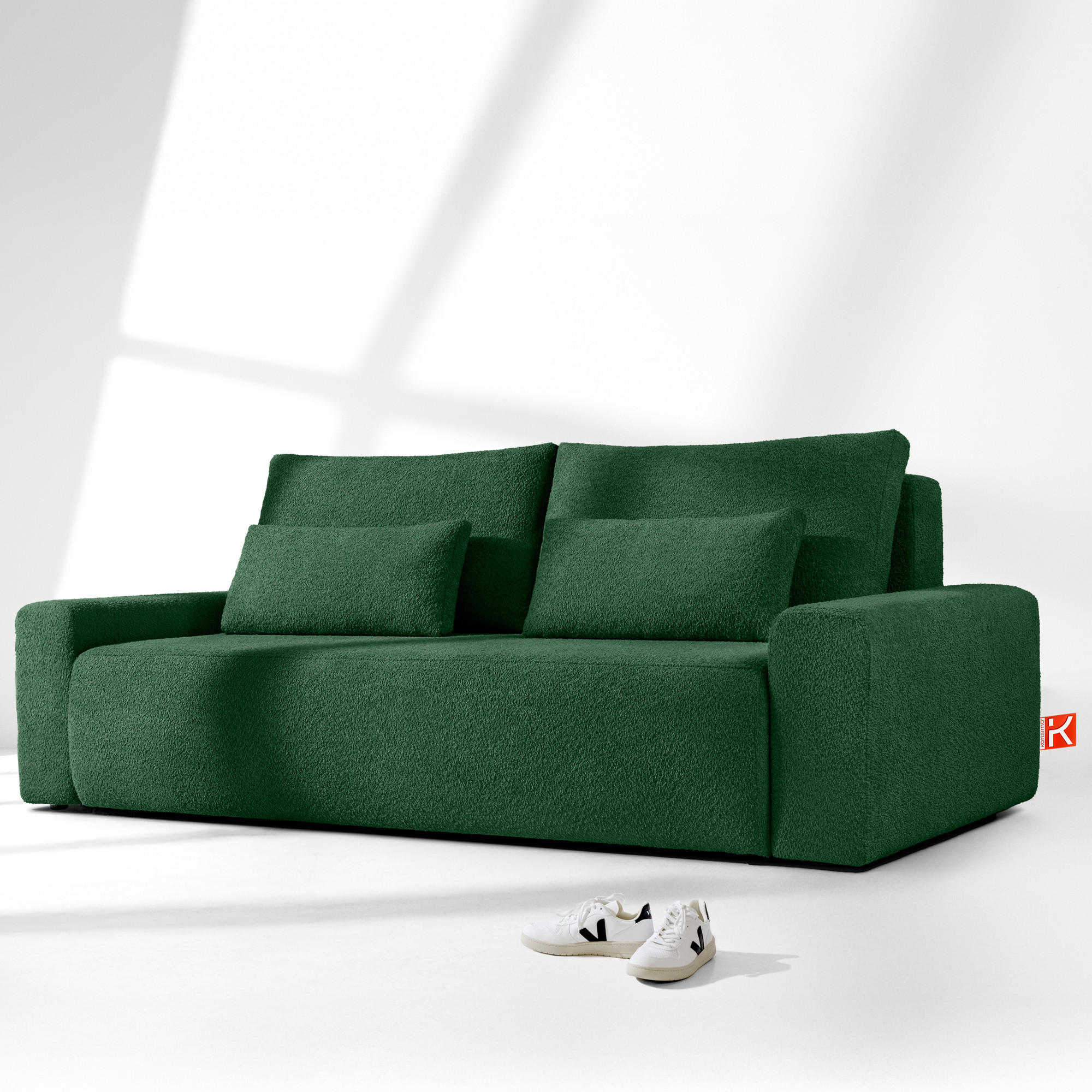 3-SITZER SCHLAFSOFA MOLLIS, Bouclé, Dunkelgrün - Dunkelgrün, Holz/Holzwerkstoff (250/93/108cm) - KONSIMO®