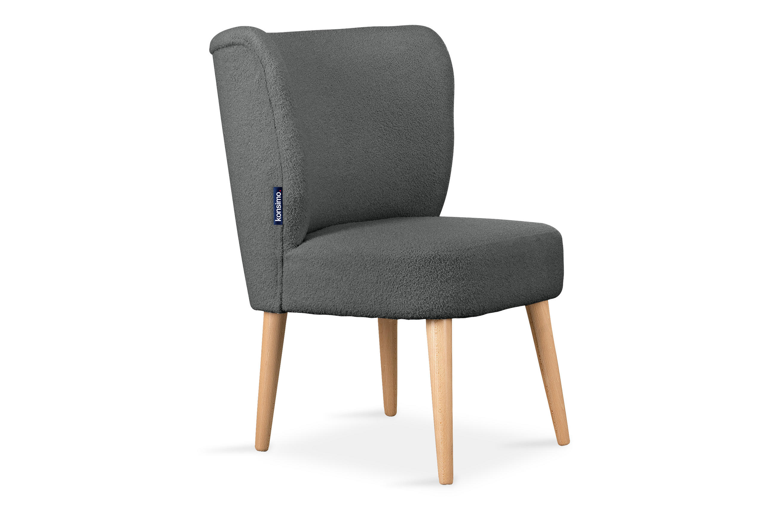 COCKTAILSESSEL APPA auf hohen Beinen aus Buche, aus recyceltem Boucle-Stoff, Dunkelgrau/Buche Dekor - Dunkelgrau/Buchefarben, Holz/Textil (63/89/65cm) - KONSIMO®