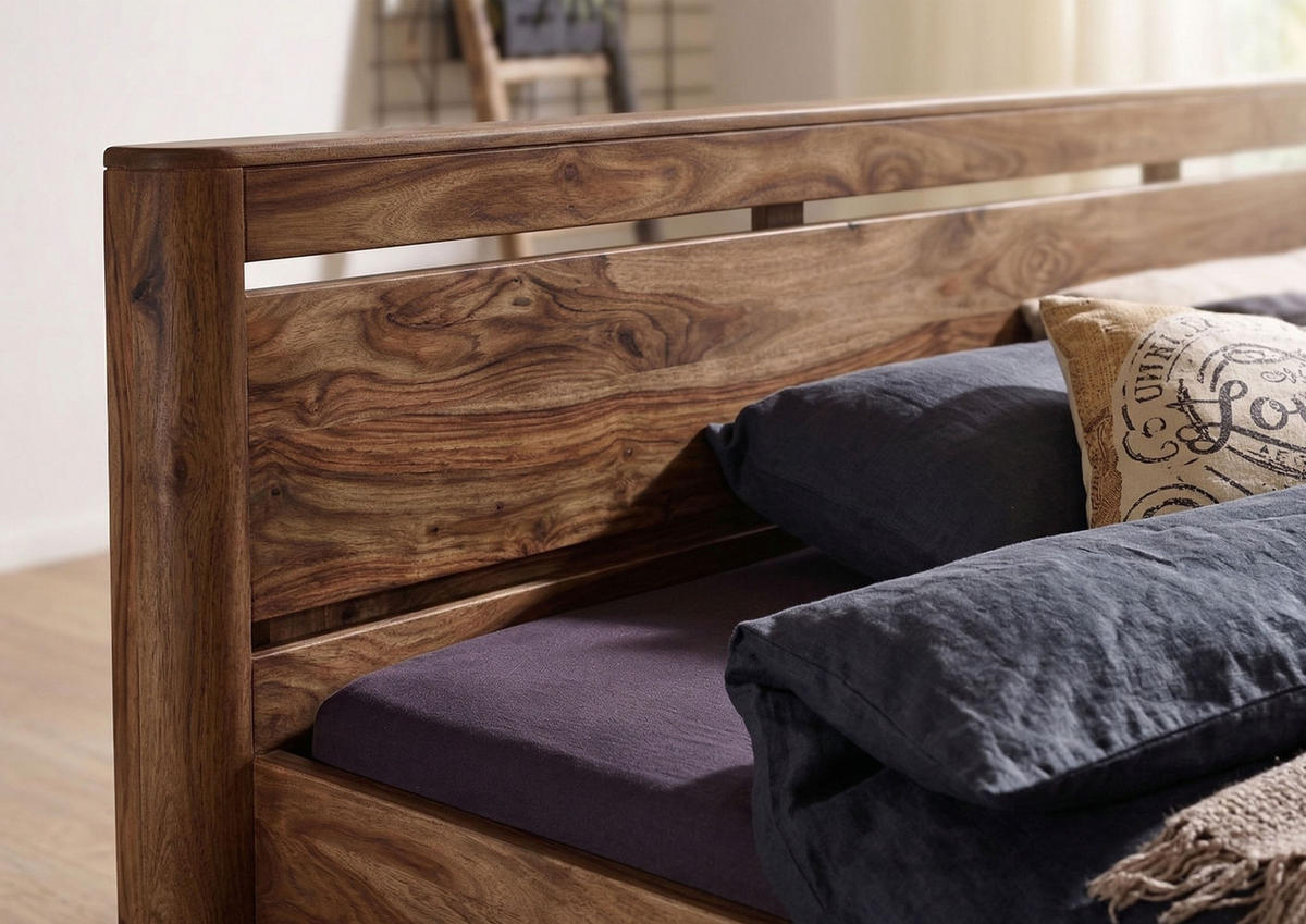 BETT Massivholz Akazie / Sheesham 200 x 200 x 90 dunkelbraun TORONTO #158 - Dunkelbraun, Holz (200/200cm) - Massivmoebel24
