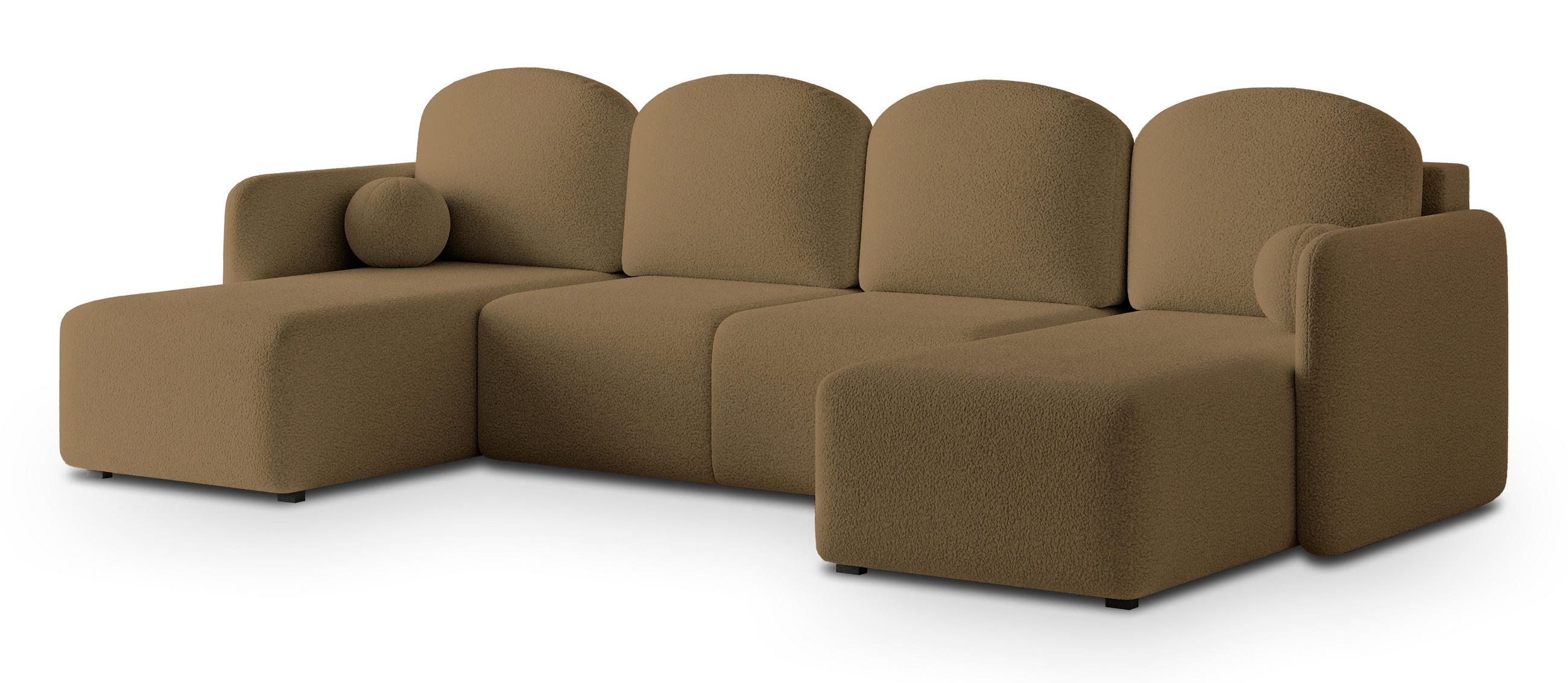 WOHNLANDSCHAFT NUBERO Orange Boucle-Stoff mit Schlaffunktion - Orange, Holz (285/85/143cm) - MASSENO