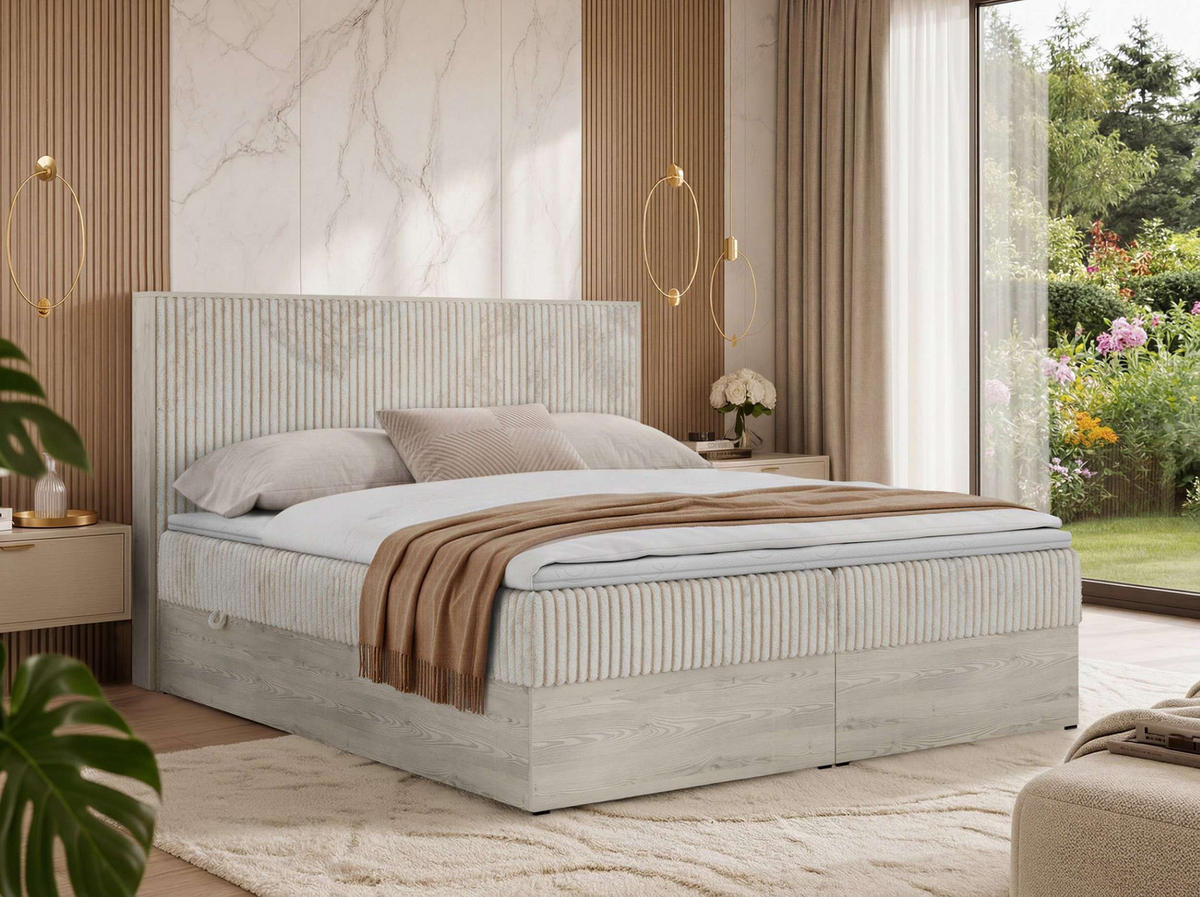 BOXSPRINGOVÁ POSTEĽ NORDIC 160/200 - Béžová Manšester - Topper Visco - H4 (tvrdý) - čierna/béžová, textil/plast (160/200cm) - MKS