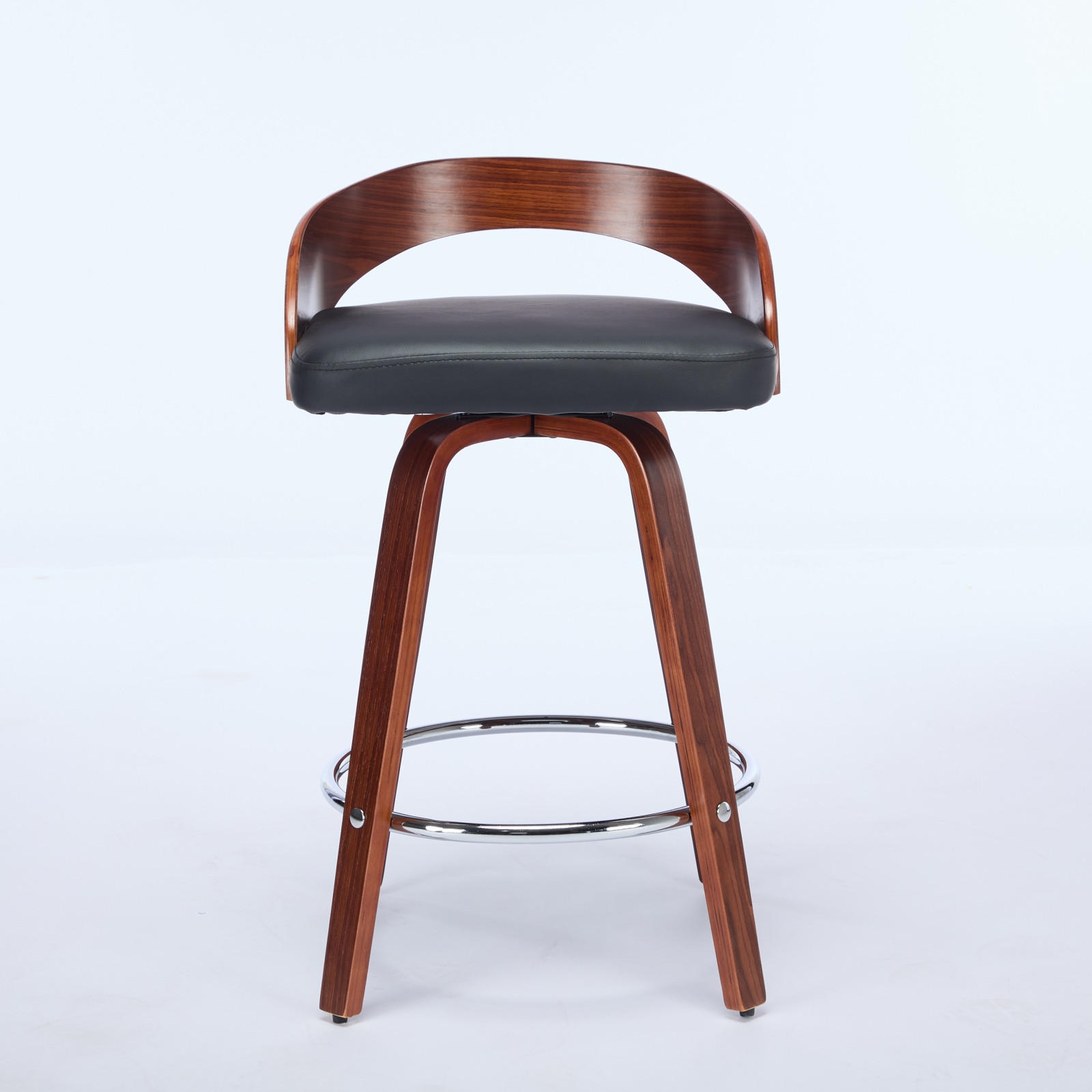 BARHOCKER 2er-Set Schwarz mit Rückenlehne und 360° Drehfunktion - Schwarz, Leder (48/77.5/46.5cm) - PANGIVO