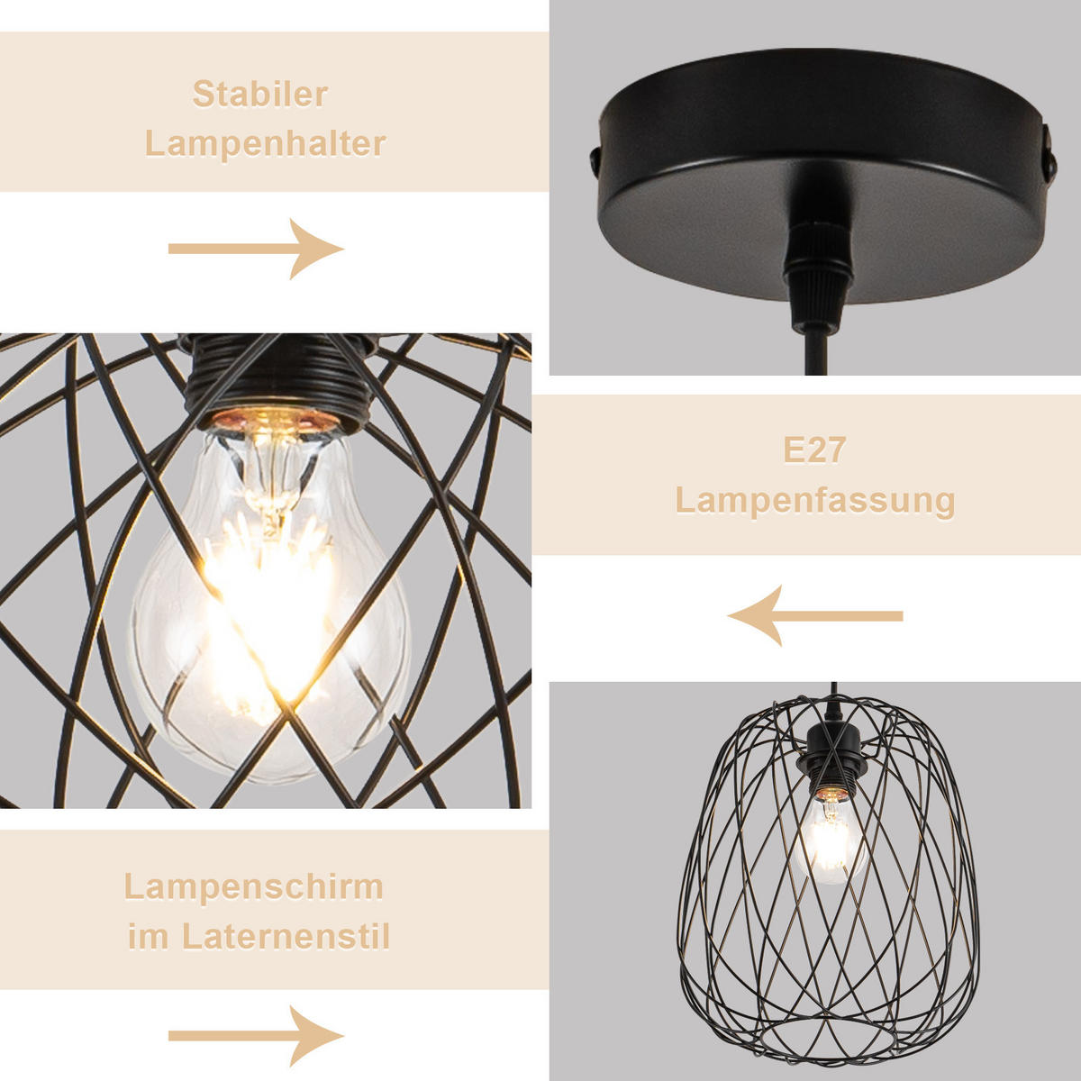 HÄNGELEUCHTE Finnu 25/25/28 cm - Schwarz, Metall (25/25/28cm) - ZMH